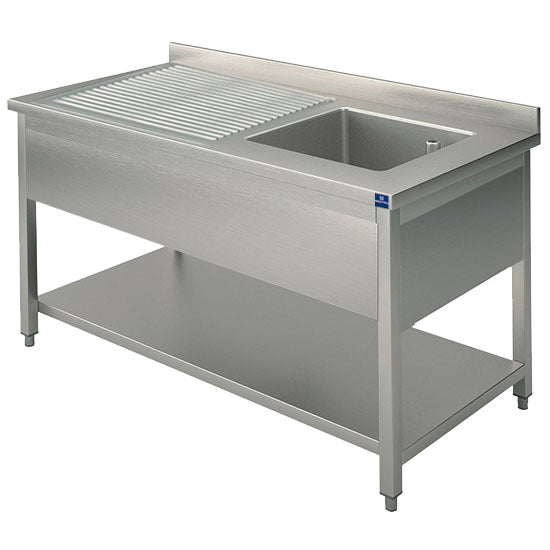 Spültisch, 1 Becken, Tropftasse links, auf Beinen, mit Zwischenboden, 1200x700 mm — Virtus GLA0011