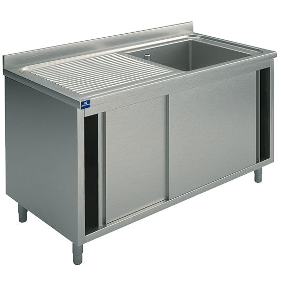 Spülschrank, 1 Becken, Tropftasse links, mit Schiebetüren, 1200x600 mm — Virtus GLA0023