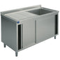 Spülschrank, 1 Becken, Tropftasse links, mit Schiebetüren, 1200x600 mm — Virtus GLA0023