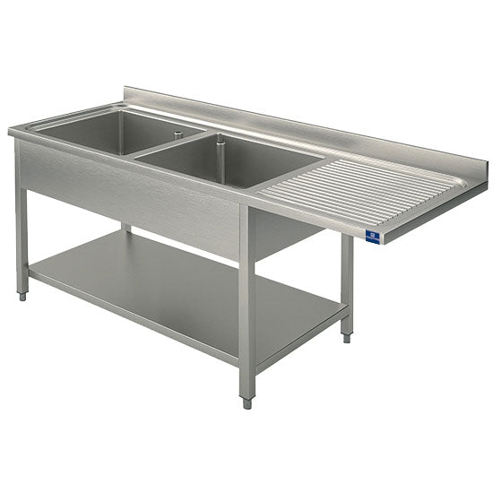 Spültisch mit Zwischenboden für Einbau-Geschirrspüler, 2 Becken links, 2000x700 mm — Virtus GLA0039