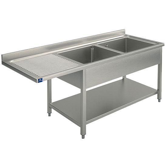 Spültisch mit Zwischenboden für Einbau-Geschirrspüler, 2 Becken rechts, 2000x700 mm — Virtus GLA0040