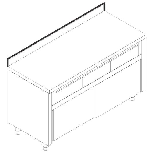Neutraler Arbeitsschrank mit 3 horizontale Schubladen, mit Schiebetüren und Aufkantung, 1400x600 mm — Virtus HCA0281