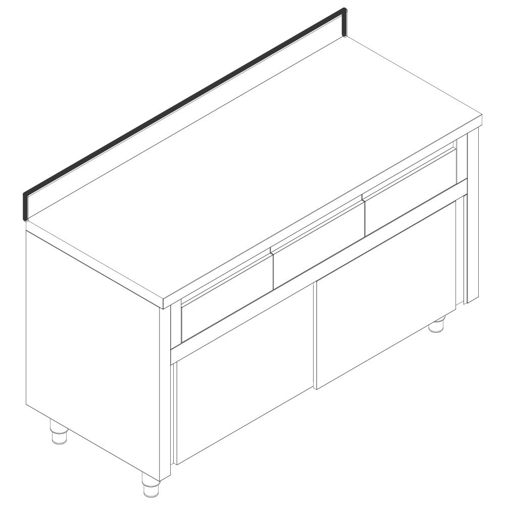 Neutraler Arbeitsschrank mit 4 horizontale Schubladen, mit Schiebetüren und Aufkantung, 1800x700 mm — Virtus HCA0302
