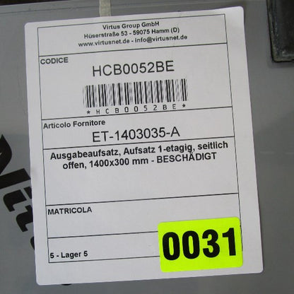 Ausgabeaufsatz, Aufsatz 1-etagig, seitlich offen, 1400x300 mm - BESCHÄDIGT — Virtus HCB0052BE (Ansicht 2)