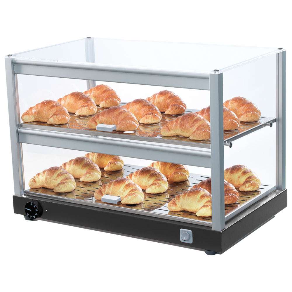 Beheizte Vitrine mit 2 Ebenen und gerader Frontverglasung, +70°C — Virtus IBA0023