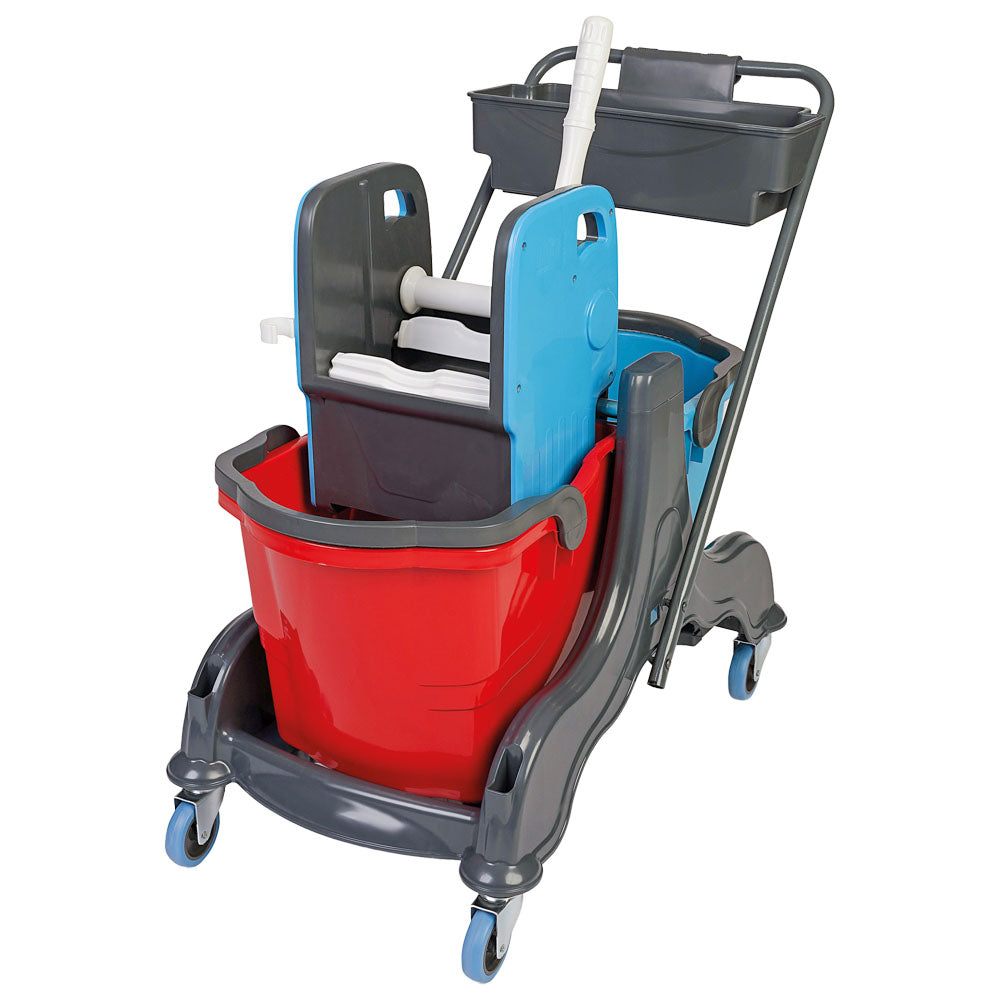 Moppwagen 2x 25 + 2x 5 Liter mit Utensilienregal — Virtus IFC0011