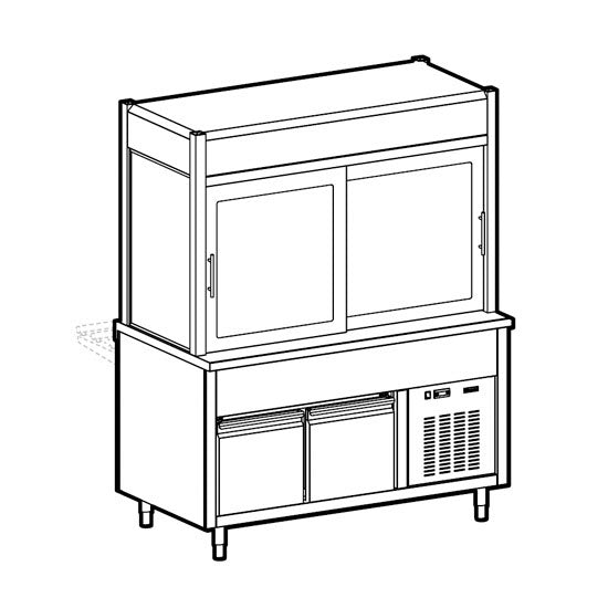 Kühlvitrine 3-etagig mit Kühlwanne auf gekühltem Unterbau, Rollblende kundenseitig, 6x GN 1/1 — Virtus IIA5100