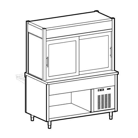 Kühlvitrine 3-etagig mit Kühlwanne auf offenem Unterbau, Rollblende kundenseitig, 6x GN 1/1 — Virtus IIA5196