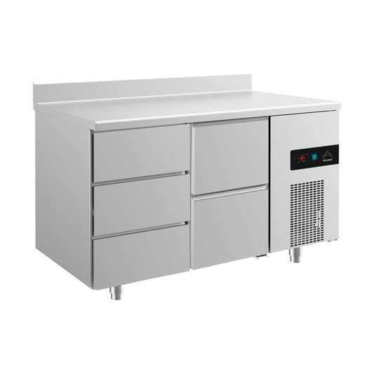 Refrigerated counter -2 to +8°C 1400 × 700 × 850 mm with 1x two drawers and 1x three drawers incl. upstand | A&S KT2DZA