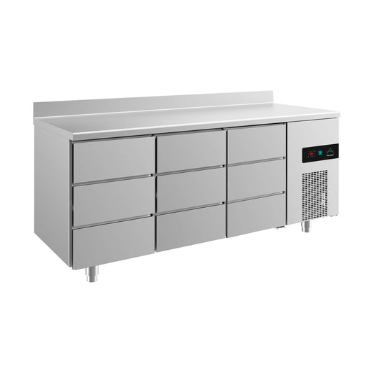 Refrigerated counter -2 to +8°C 1865 × 700 × 850 mm with 3x three drawers and upstand | A&S KT3DDDA