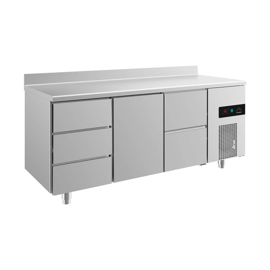 Refrigerated counter -2 to +8°C 1865 × 700 × 850 mm with 1x door, 1x two drawers and 1x three drawers incl. upstand | A&S KT3DTZA