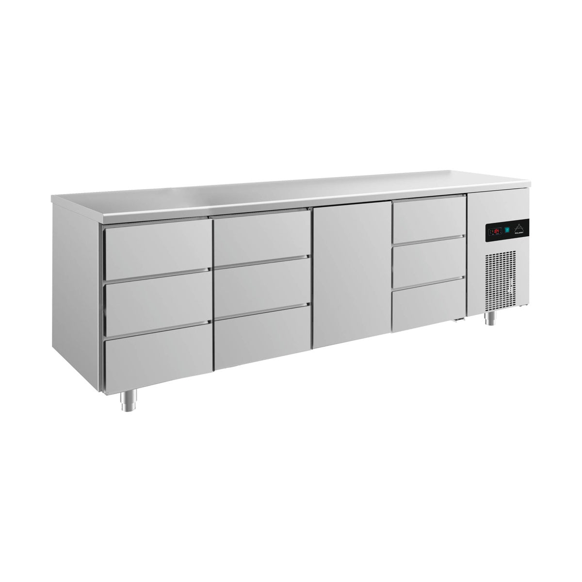 Kühltisch -2 bis +8°C 2330 × 700 × 850 mm mit 1x Tür und 3x drei Schubladen | A&S KT4DDTD