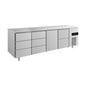 Kühltisch -2 bis +8°C 2330 × 700 × 850 mm mit 1x Tür, 1x zwei Schubladen und 2 × 3 Schubladen | A&S KT4DDTZ