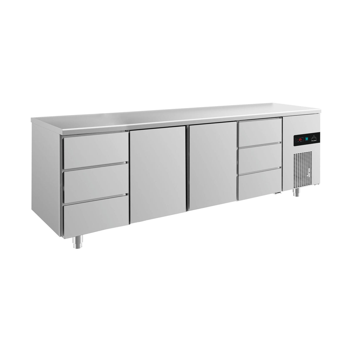 Kühltisch -2 bis +8°C 2330 × 700 × 850 mm mit 2x Türen und 2x drei Schubladen | A&S KT4DTTD