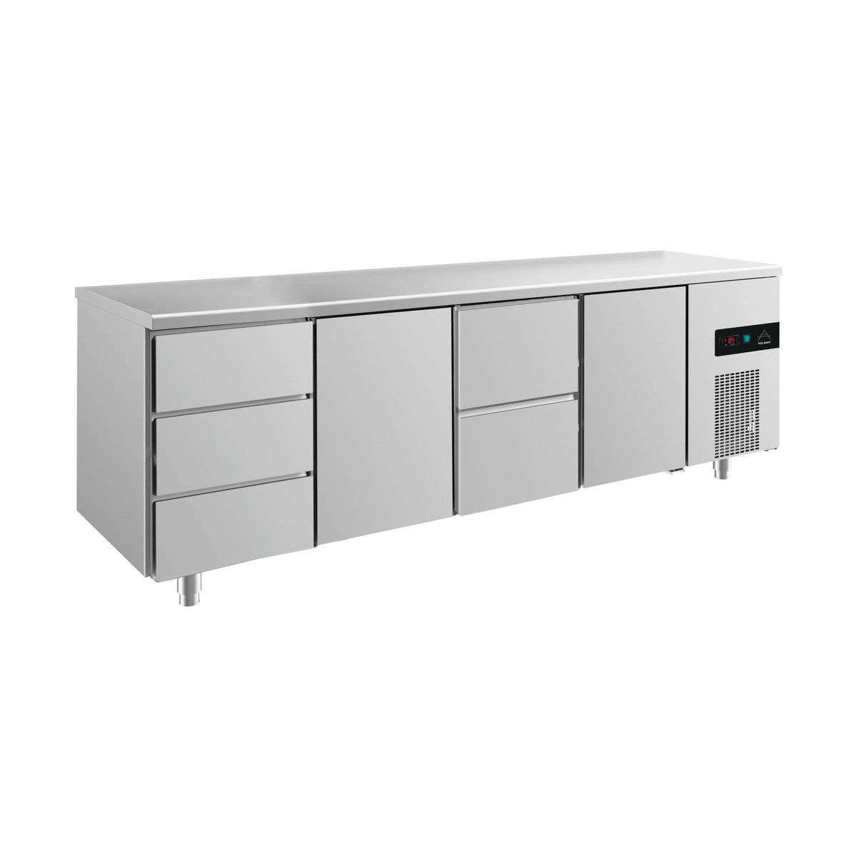 Kühltisch -2 bis +8°C 2330 × 700 × 850 mm mit 2x Türen, 1x zwei Schubladen und 1 × 3 Schubladen | A&S KT4DTZT