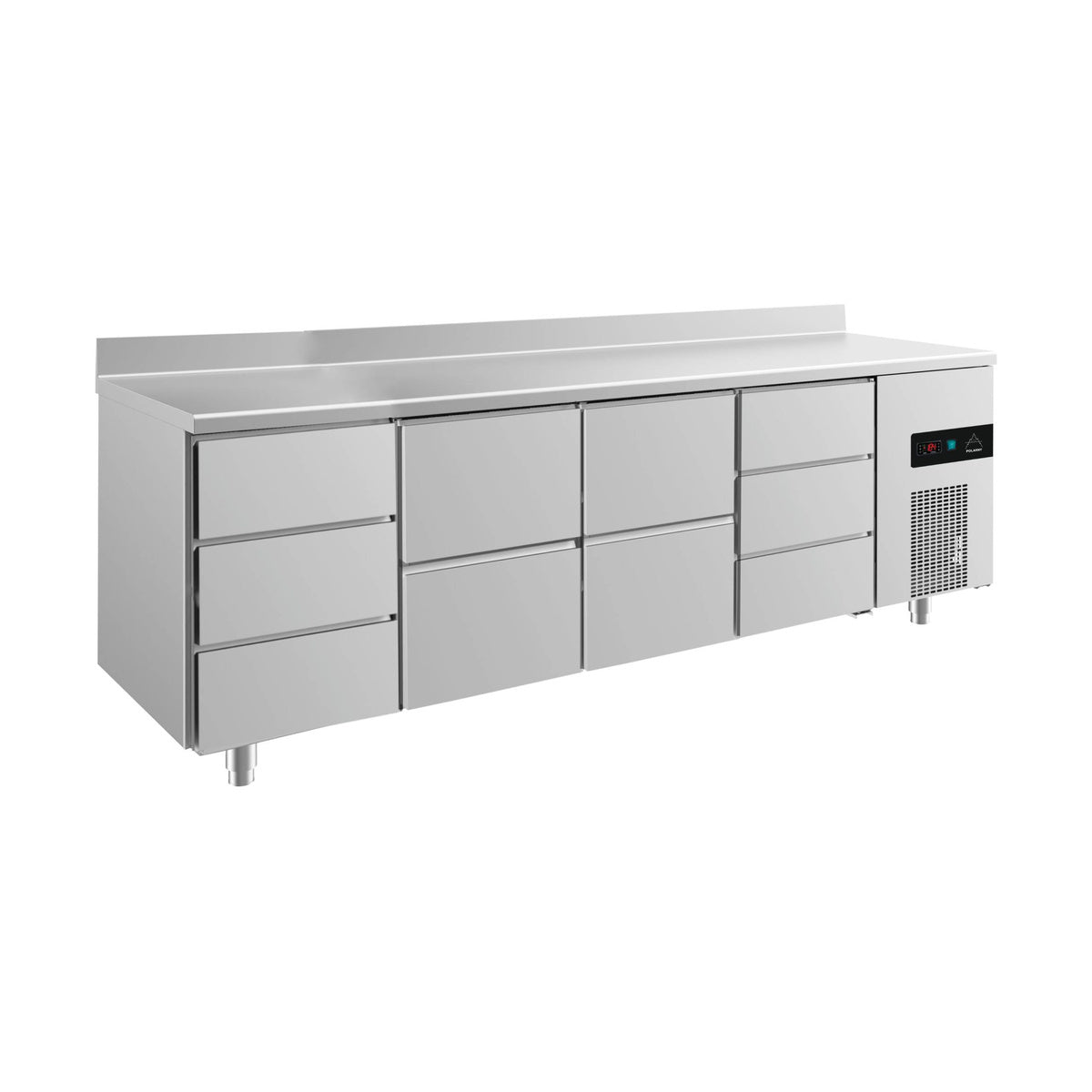 Kühltisch -2 bis +8°C 2330 × 700 × 850 mm mit 2x zwei Schubladen und 2x drei Schubladen u. Aufkantung | A&S KT4DZZDA