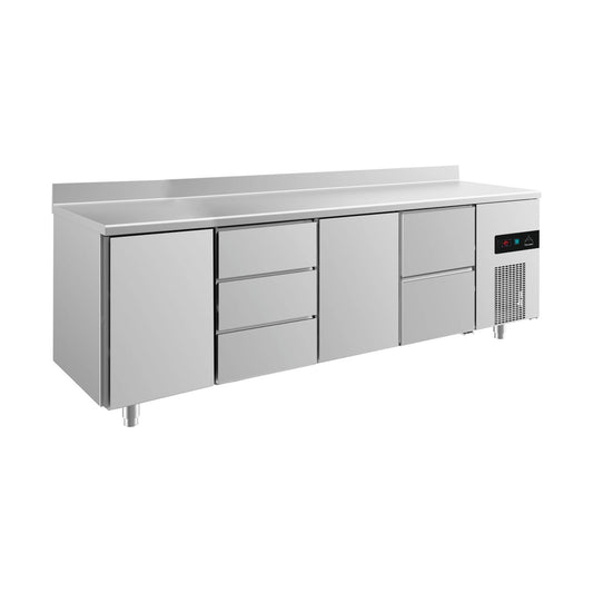 Refrigerated counter -2 to +8°C 2330 × 700 × 850 mm with 2x doors, 1x two drawers and 1 × 3 drawers with upstand | A&S KT4TDTZA