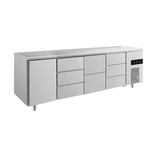 Refrigerated counter -2 to +8°C 2330 × 700 × 850 mm with 1x door, 1x two drawers and 2 × 3 drawers | A&S KT4TDZD
