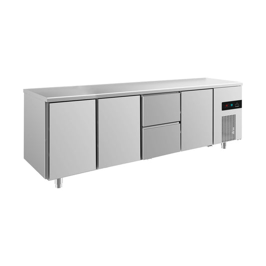 Kühltisch -2 bis +8°C 2330 × 700 × 850 mm mit 3x Türen und 1x zwei Schubladen | A&S KT4TTZT
