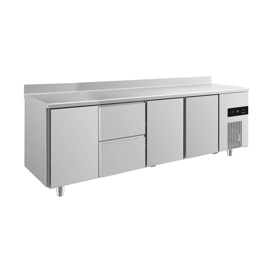 Refrigerated counter -2 to +8°C 2330 × 700 × 850 mm with 3x doors and 1x two drawers incl. upstand | A&S KT4TZTTA