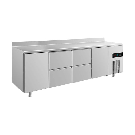 Refrigerated counter -2 to +8°C 2330 × 700 × 850 mm with 2x doors and 2x two drawers with upstand | A&S KT4TZZTA