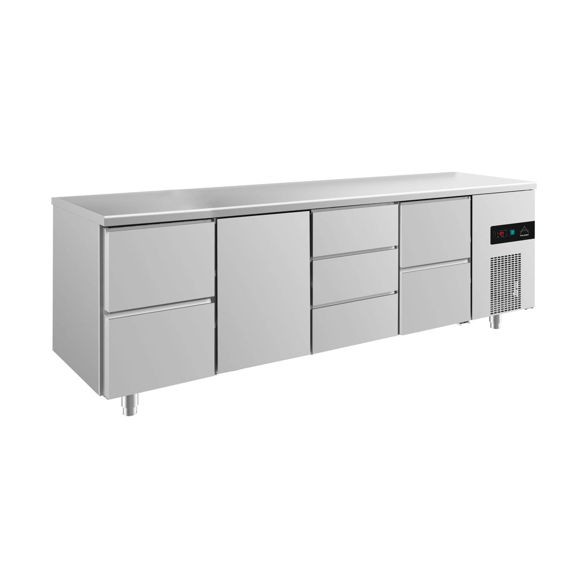 Kühltisch -2 bis +8°C 2330 × 700 × 850 mm mit 1x Tür, 2x zwei Schubladen und 1 × 3 Schubladen | A&S KT4ZTDZ