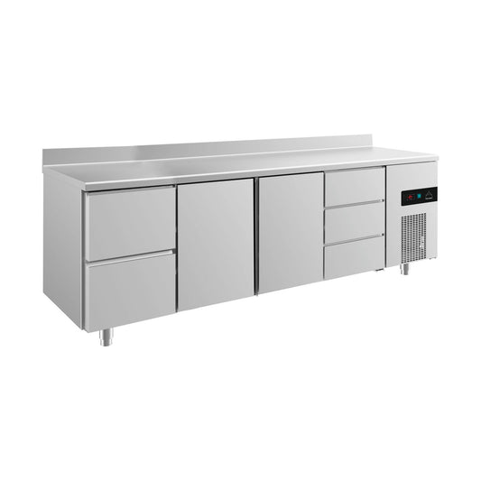 Refrigerated counter -2 to +8°C 2330 × 700 × 850 mm with 2x doors, 1x two drawers and 1 × 3 drawers with upstand | A&S KT4ZTTDA