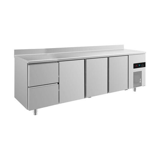 Refrigerated counter -2 to +8°C 2330 × 700 × 850 mm with 3x doors and 1x two drawers with upstand | A&S KT4ZTTTA