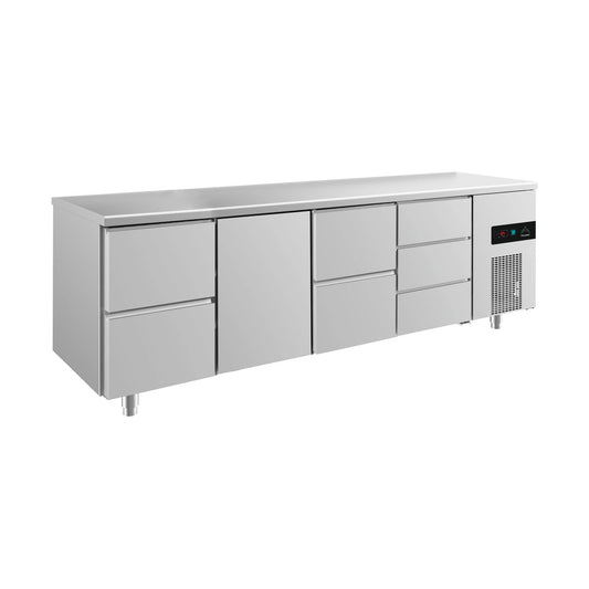 Refrigerated counter -2 to +8°C 2330 × 700 × 850 mm with 1x door, 2x two drawers and 1 × 3 drawers | A&S KT4ZTZD