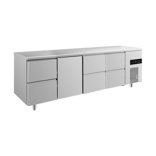 Refrigerated counter -2 to +8°C 2330 × 700 × 850 mm with 1x door and 3x two drawers | A&S KT4ZTZZ