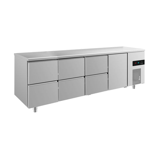 Refrigerated counter -2 to +8°C 2330 × 700 × 850 mm with 1x door and 3x two drawers | A&S KT4ZZZT
