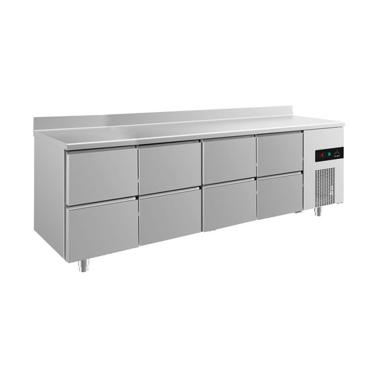 Refrigerated counter -2 to +8°C 2330 × 700 × 850 mm with 4x two drawers and upstand | A&S KT4ZZZZA