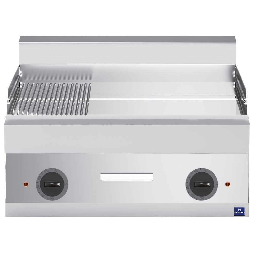 Elektro-Grillplatte, Tischmodell, verchromt 1/3 gerillt und 2/3 glatt — Virtus MS657FTRECRT