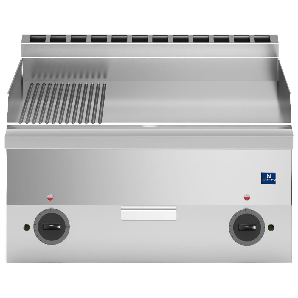 Elektro-Grillplatte, Tischmodell, verchromt 1/3 gerillt und 2/3 glatt — Virtus MS66FTRECRT