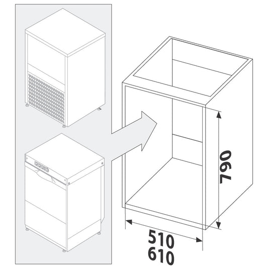 Unterbau für Eisbereiter und Gläserspülmaschinen, 650x690 mm — Virtus RB210657085