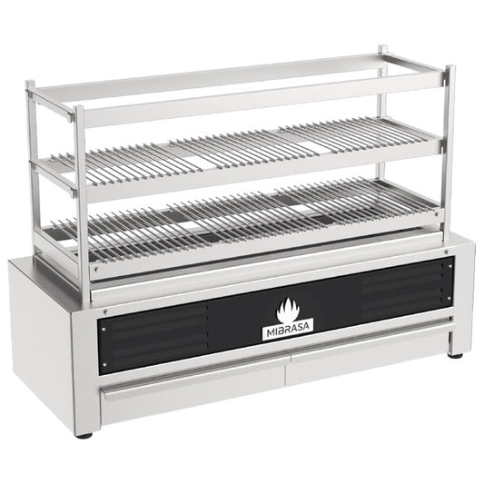 Robatayaki charcoal grill with 3 fixed tiers, 1146 mm — Virtus RM115
