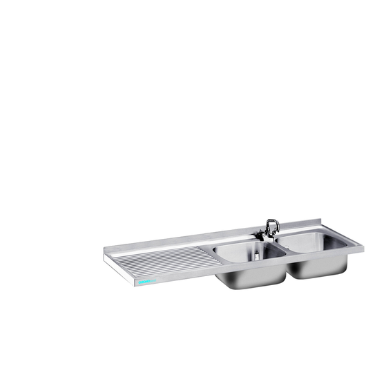 Spülenabdeckung mit 2 Becken rechts, ohne Beckenverkleidung, 1500 × 700 × 50 mm