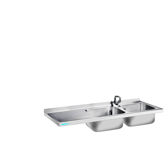 Spülenabdeckung mit 2 Becken rechts, ohne Beckenverkleidung, 1600 × 700 × 50 mm