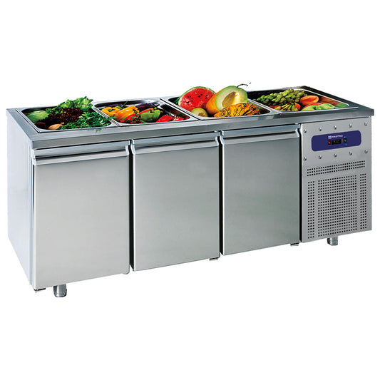 Saladette mit 3 Türen GN 1/1, 5x GN 1/1 H=150 mm, -2°/+8°C — Virtus SALADBAR3