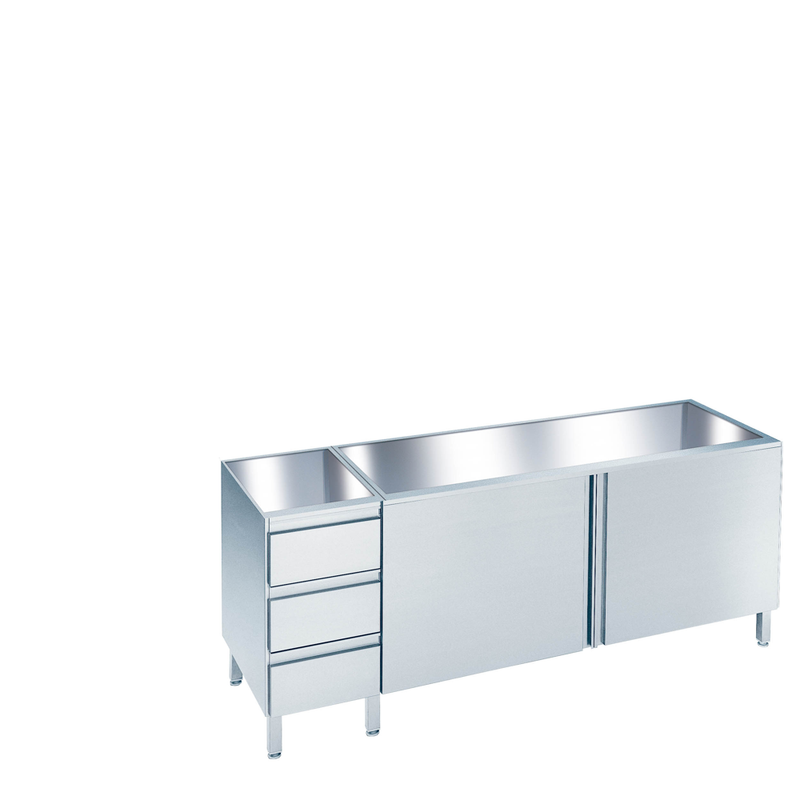 Arbeitsschrank mit Flügeltüren und Schubladenblock links, ohne Tischplatte, 1600 × 560(600)x800/850 mm