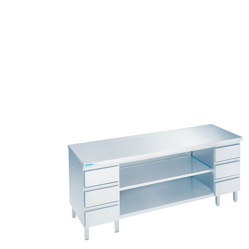 Arbeitsschrank offen mit Schubladenblöcken, mit Tischplatte allseits ab, 2000 × 600 × 850/900 mm