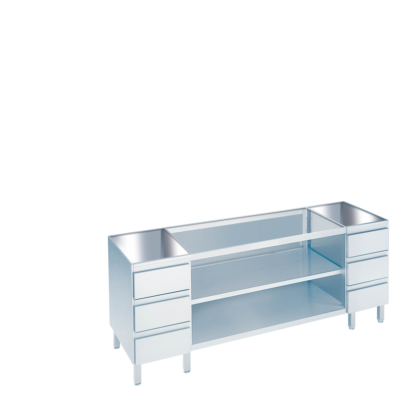 Arbeitsschrank offen mit Schubladenblöcken, ohne Tischplatte, 2400 × 560(600)x800/850 mm