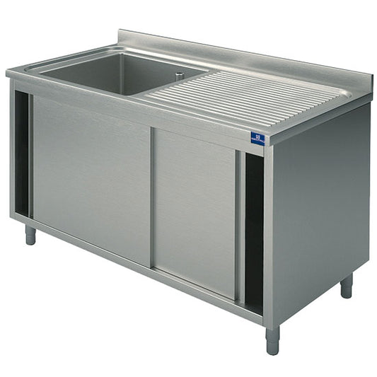 Spülschrank, 1 Becken, Tropftasse rechts, mit Schiebetüren, 1000x700 mm — Virtus SLA1GD1007