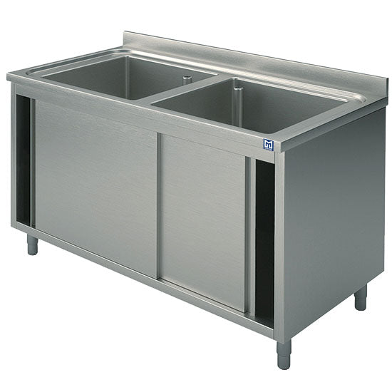 Spülschrank, 2 Becken, mit Schiebetüren, 1400x700 mm — Virtus SLA21407