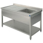 Spültisch, 1 Becken, Tropftasse links, auf Beinen, mit Zwischenboden, 1100x600 mm — Virtus SLG1GS11560
