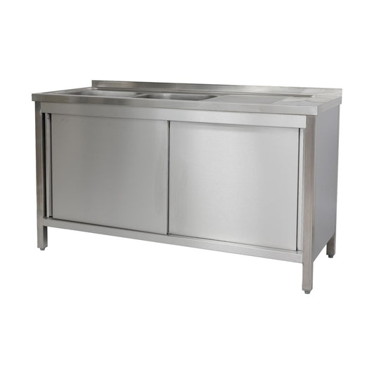 Dishwashing cabinet 1900 × 700 × 850 mm 2 basins left, with drawer unit, 700 mm depth | A&S SPSCHSB1972BL