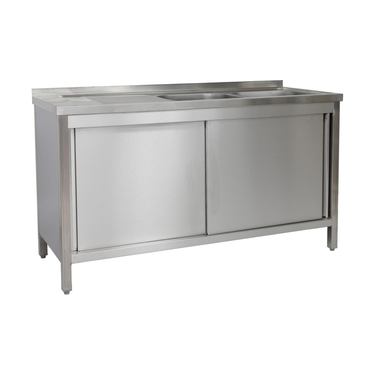 Spülschrank 1600 × 700 × 850 mm 2 Becken rechts, mit Grundboden      700 mm Tiefe | A&S SPSCH1672BR