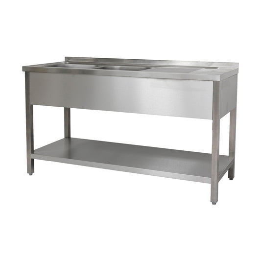 Washing table 1600 × 700 × 850 mm 2 basins left, with bottom 700 mm depth | A&S SPT1672BL