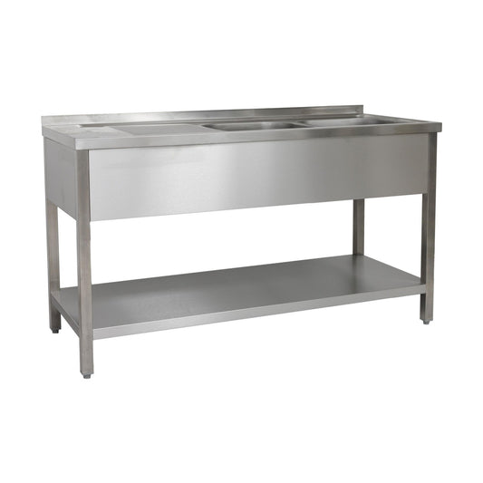 Sink unit 1500 × 600 × 850 mm 2 basins right, with base shelf 600 mm depth | A&S SPT1562BR