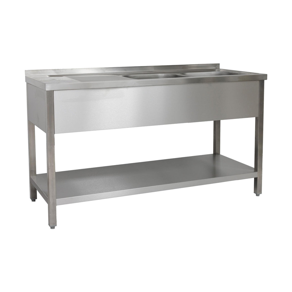 Spültisch 1900 × 700 × 850 mm 2 Becken rechts, mit Grundboden  700 mm Tiefe | A&S SPT1972BR